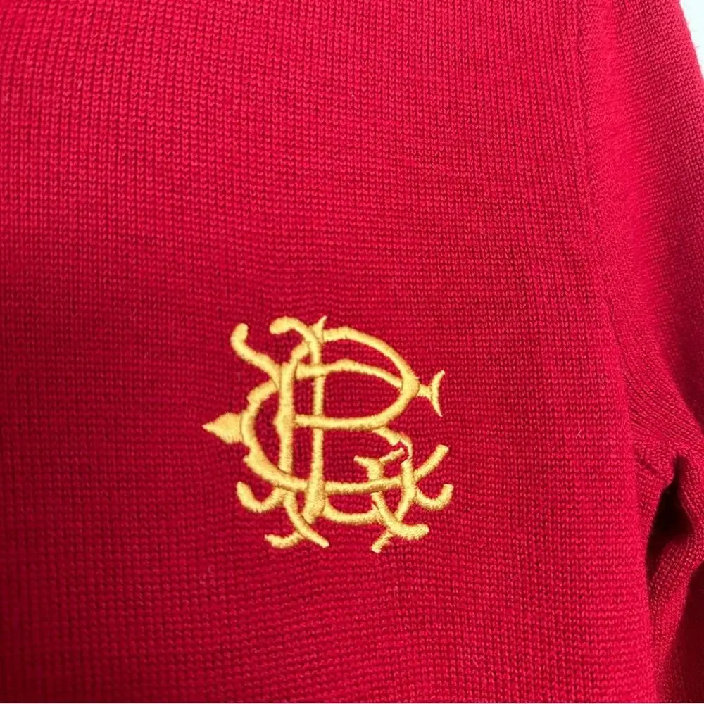 Vintage Ralph Lauren Red Merino Wool Long Sleeve Dress with Gold Logo - Picture 4 of 12